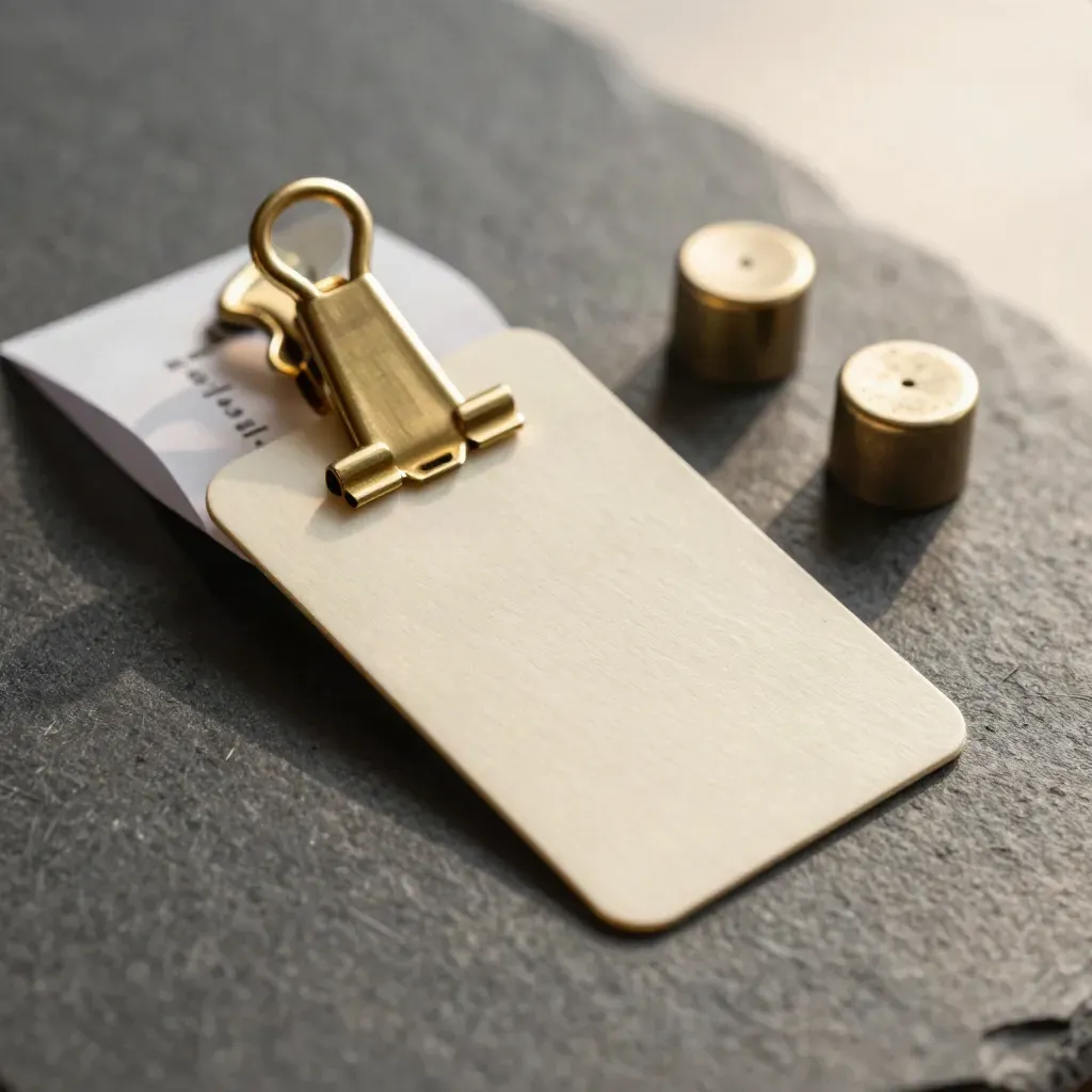 Cream donor card clipped with receipt stub and two paperweights on stone